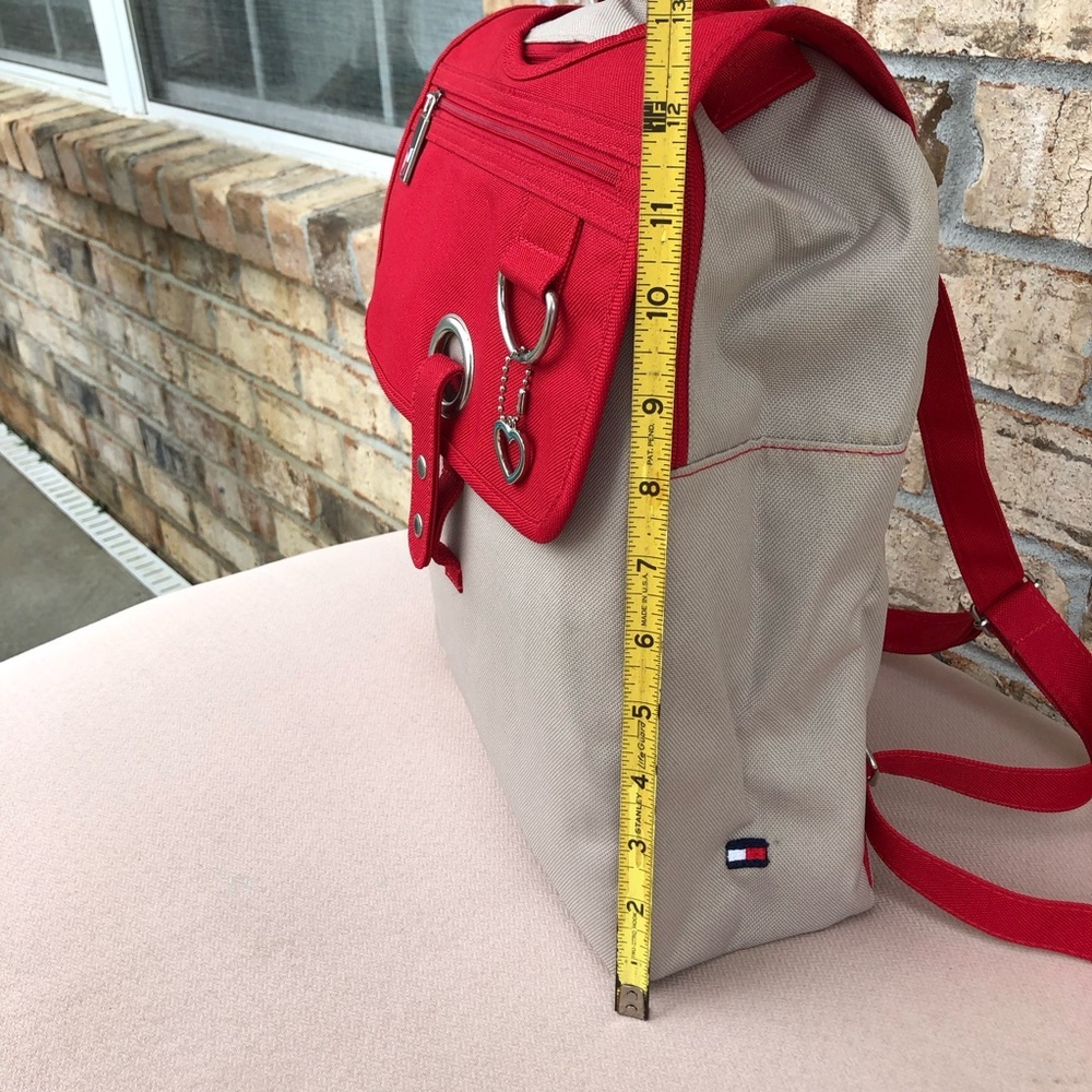 Tommy Hilfiger Red Tan Medium Size Snap/ Zipper Closure Women’s Backpack - Picture 12 of 16